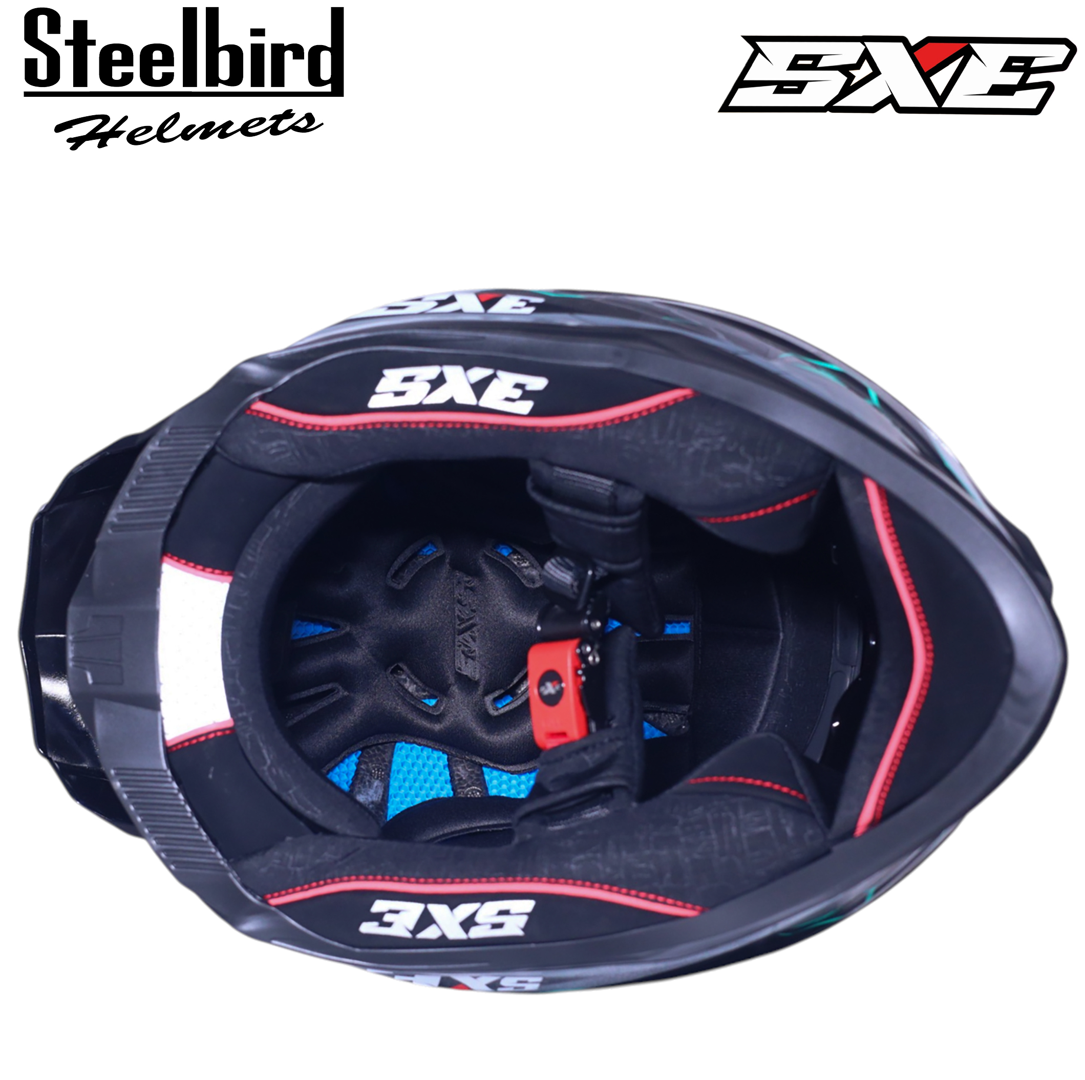 Steelbird SBH-61 SXE Race-X Helmet 580mm BLACK/CYANGREENWITHTPEEDITION ...