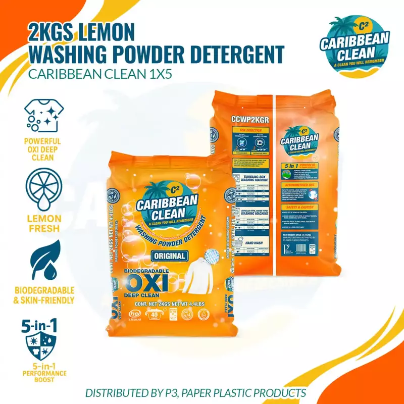 Washing Powder Detergent Lemon Caribbean Clean 2kgs. 1/5