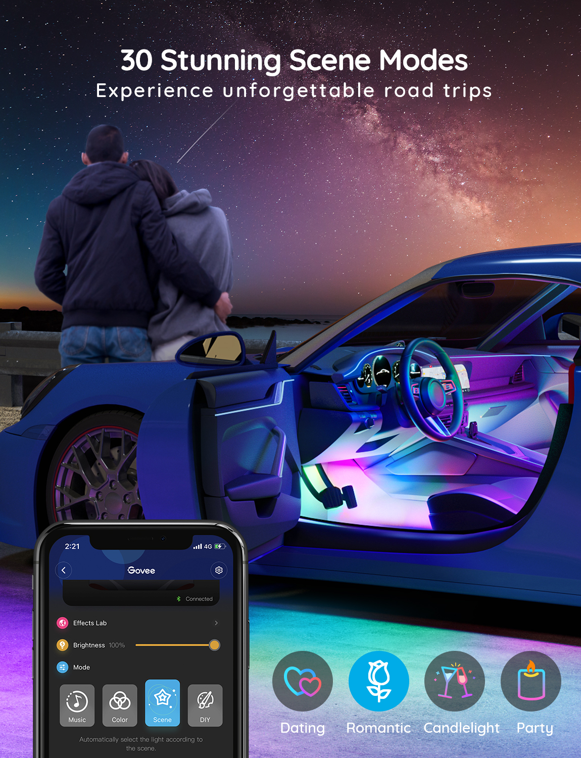 Govee RGBIC Interior Car Lights （30 Scene Mode + 4 Music Mode)--Without Remote Control