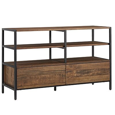 Rustic Industrial Media Console - Wood & Metal TV Stand with Storage