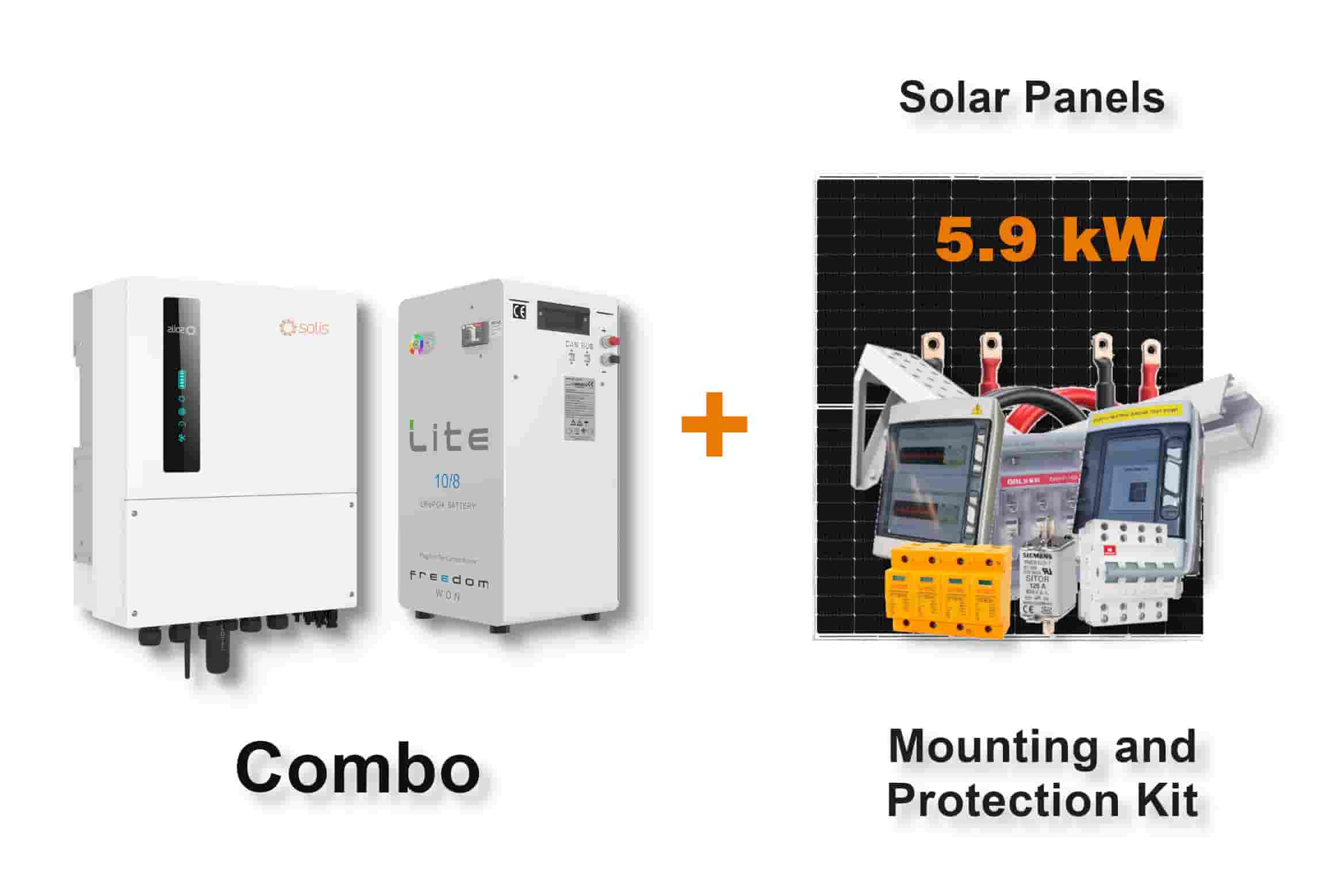 5.0 kW SOLIS S6 Hybrid - FREEDOM WON Combo, c/w 10.0 kWh Lithium Battery