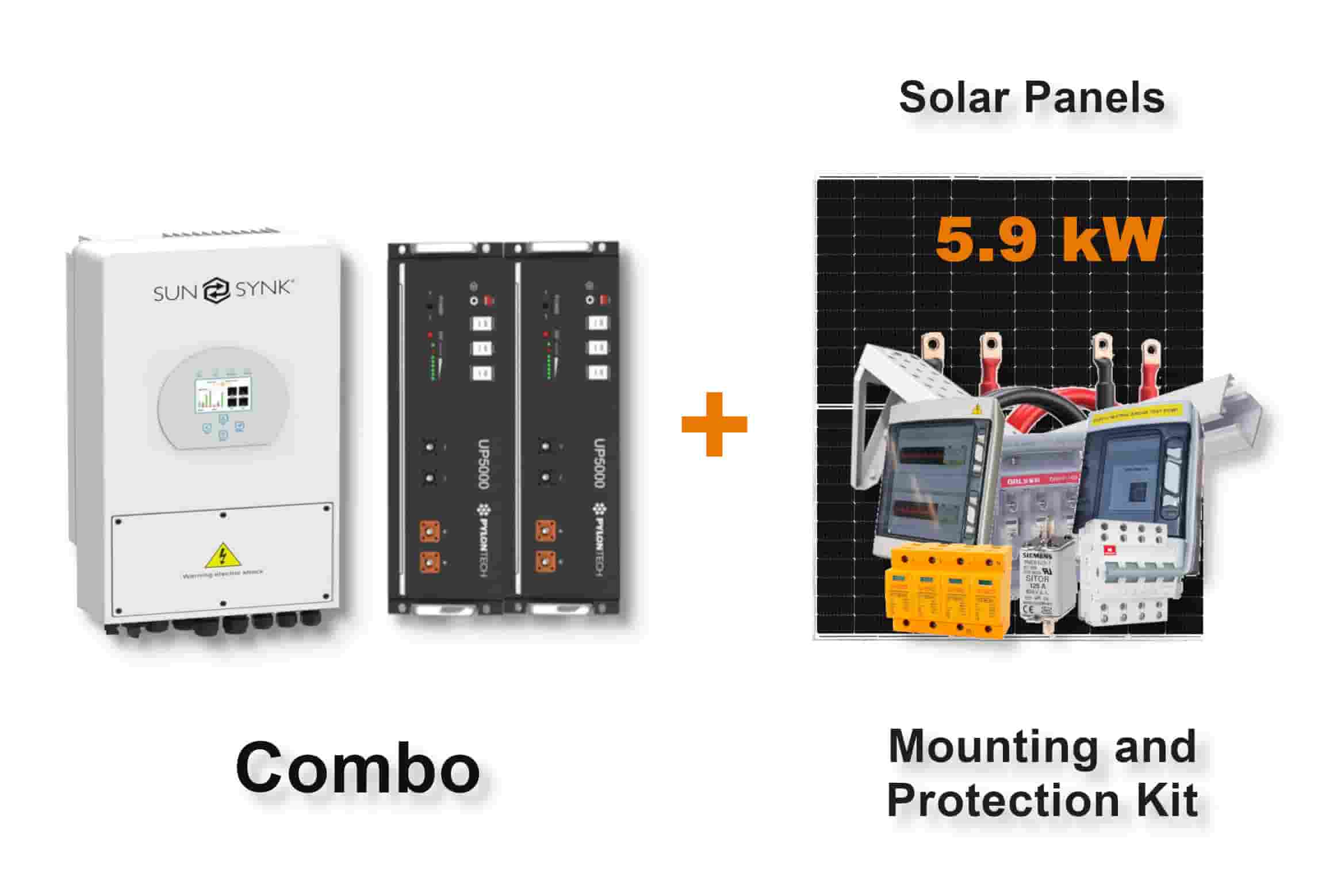 5.0 kW SUNSYNK Hybrid - PYLONTECH Combo, c/w 2x 4.8 kWh Lithium Batteries