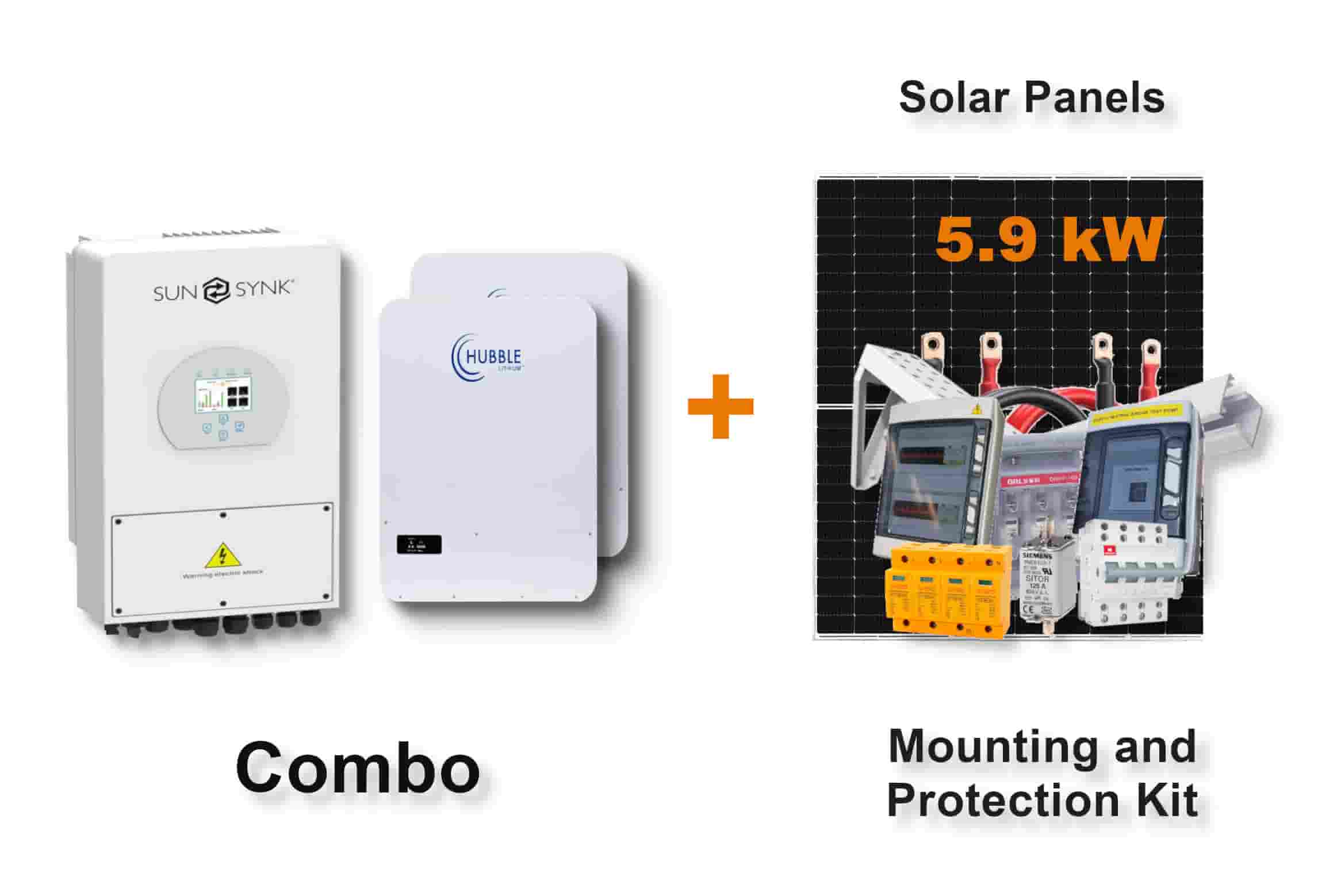 5.0 kW SUNSYNK Hybrid - HUBBLE Combo, c/w 2x 5.12 kWh Lithium Batteries