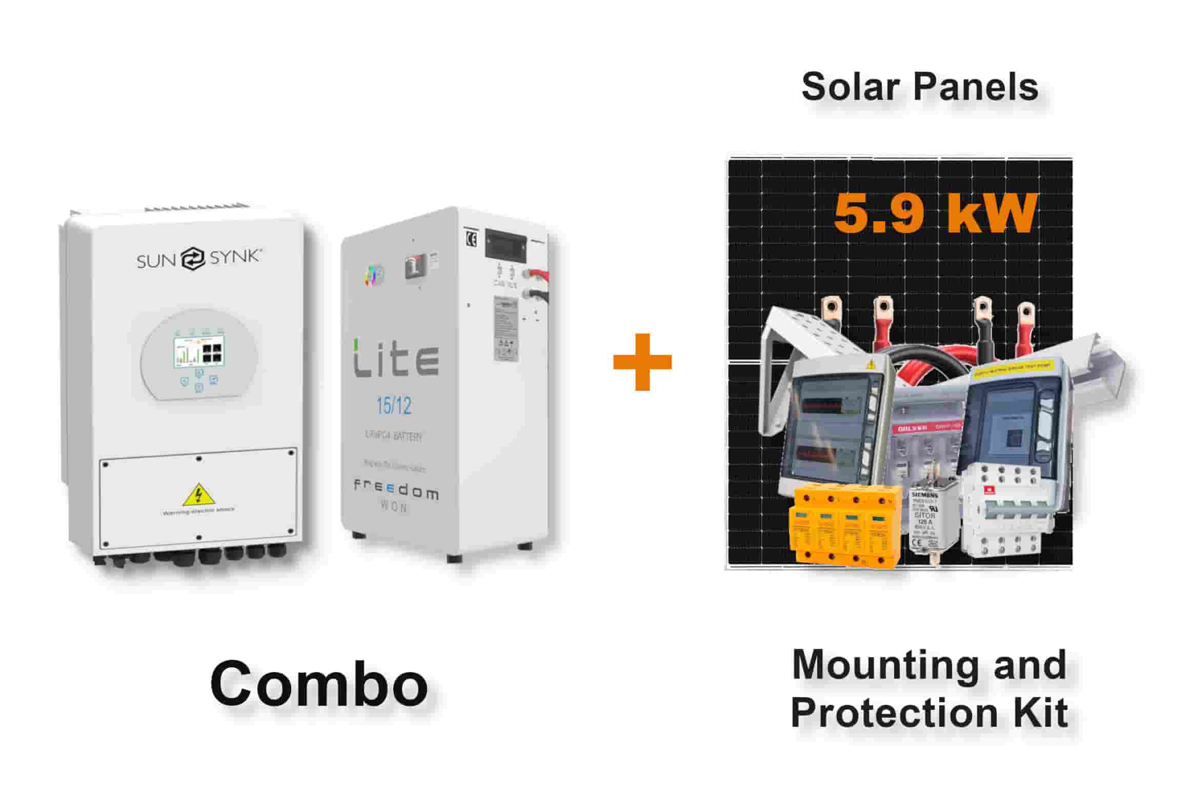 5.0 kW SUNSYNK Hybrid - FREEDOM WON Combo, c/w 15.0 kWh Lithium Battery