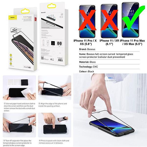 Baseus 0.3mm Dustproof BlueLight Screen Protector iPhone11ProMax/XSMax 2PCS
