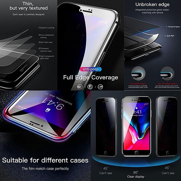 Baseus 0.23mm Privacy Curved Glass Screen Protector iPhone 6, 7 & 8 (2PCS)W