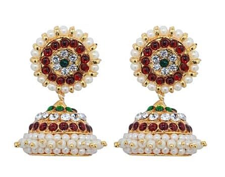 Temple Jewellery - Brass Gold Finish Kempstones Jhumka/Jhimiki Earrings