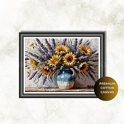 Sunflowers & Lavender Bouquet Canvas Print - Unframed Sunflowers & Lavender Bouquet Canvas Print - Unframed