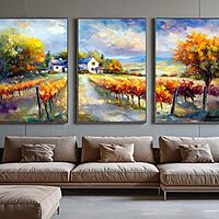 Vineyard Landscape Triptych Autumn UNFRAMED Canvas Print
