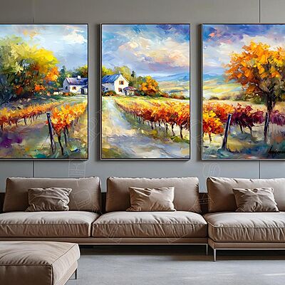 Vineyard Landscape Triptych Autumn UNFRAMED Canvas Print Vineyard Landscape Triptych Autumn UNFRAMED Canvas Print