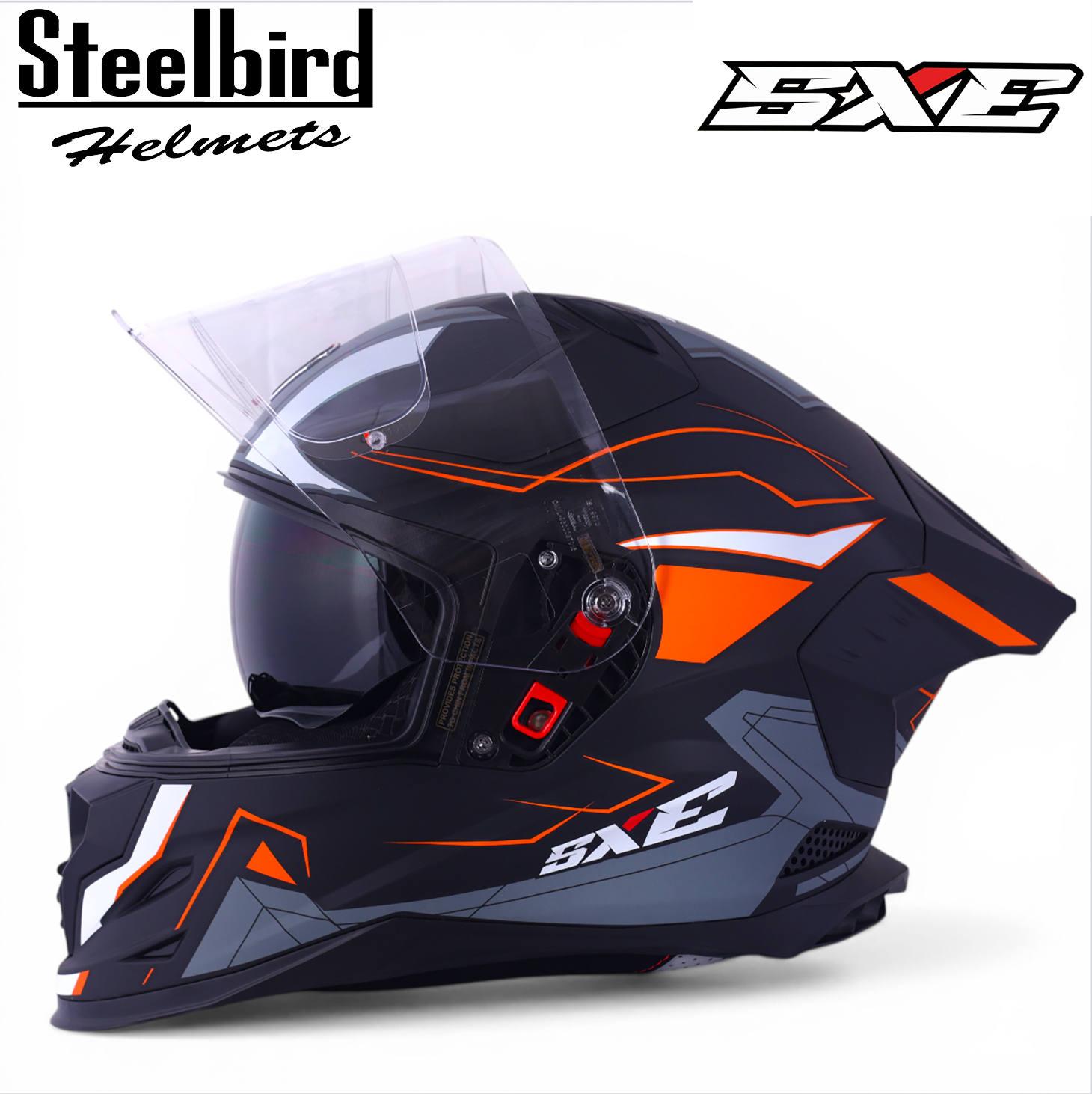 STEELBIRD SBH-61 ISS SXE RACE-X MATT BLACK/ORANGE WITH AFS EDITION C/V 620MM