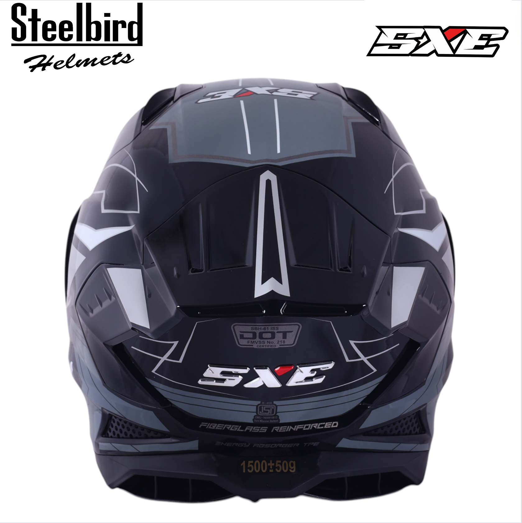 STEELBIRD SBH-61 ISS SXE RACE-X MATT BLACK/SILVER WITH TPE EDITION C/V 580MM (WITH EXTRA SMOKE VISOR)