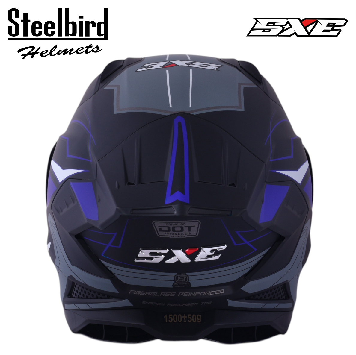 STEELBIRD SBH-61 ISS SXE RACE-X GLOSSY BLACK/BLUE WITH TPE EDITION C/V 600MM (WITH EXTRA SMOKE VISOR)