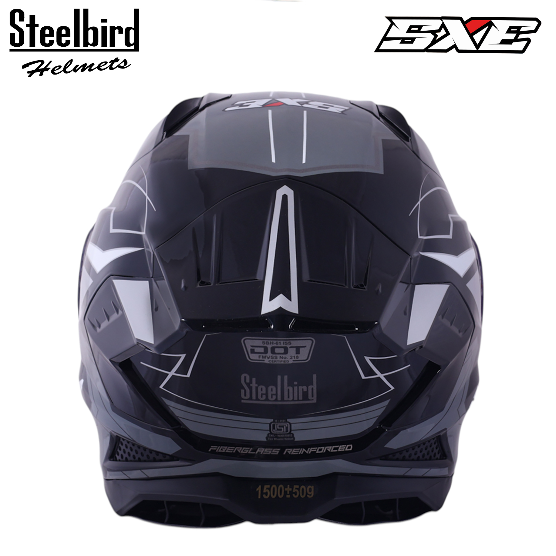STEELBIRD SBH-61 ISS SXE RACE-X MATT BLACK/SILVER C/V 580MM WITH ANTIFOG(EXLUSIVE)