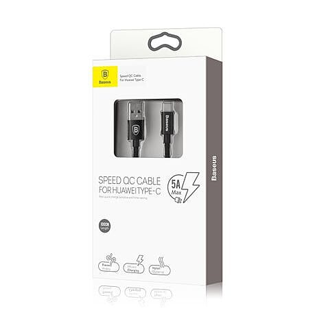 Baseus 1m - 5A Speed Q.C 3 USB Type-A 2.0 to Type-C Huawei Cable - Black