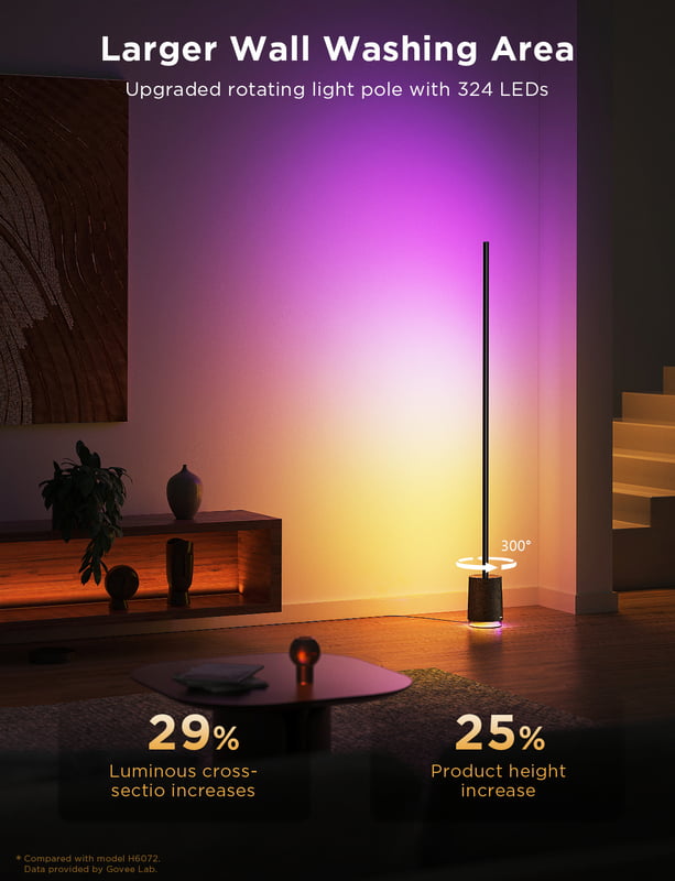 Govee Floor Lamp Pro RGBICWW Smart Floor Lamp with Speaker - 1.7m - Black