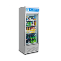 Commercial beverage refrigerator with glass door, Blue Star.