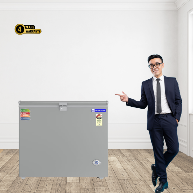 Blue Star CF4-230NPYW-SL Deep Freezer Filled with Ice Cream Containers