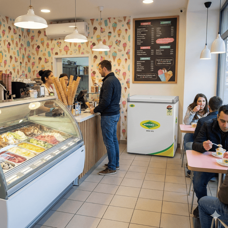 Top view of Western D150H164 convertible freezer with open lid.