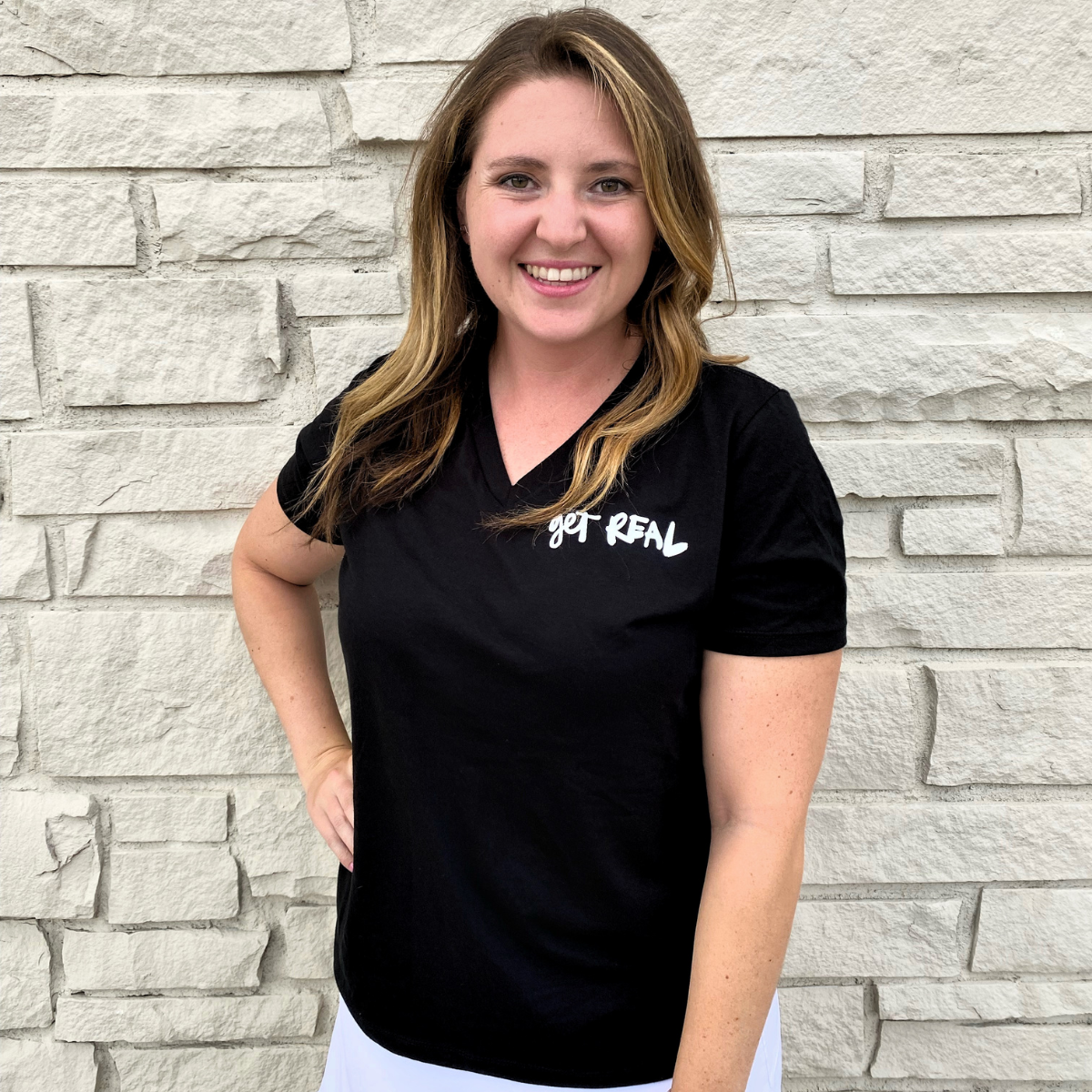Get REAL Women's Short Sleeve V Neck Tee