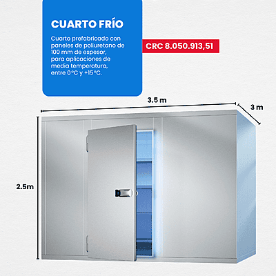 SUMINISTRO E INSTALACIÓN DE CUARTO FRÍO PARA MEDIA TEMPERATURA 3.5m x 3m x 2.5m SUMINISTRO E INSTALACIÓN DE CUARTO FRÍO PARA MEDIA TEMPERATURA 3.5m x 3m x 2.5m