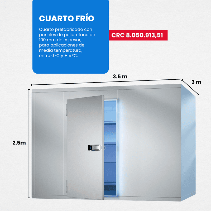 SUMINISTRO E INSTALACIÓN DE CUARTO FRÍO PARA MEDIA TEMPERATURA 3.5m x 3m x 2.5m SUMINISTRO E INSTALACIÓN DE CUARTO FRÍO PARA MEDIA TEMPERATURA 3.5m x 3m x 2.5m