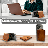 Magnetic Leather Phone Wallet & Stand - Adhesive / MagSafe-Compatible Slim Card Holder with Kickstand & RFID Block for iPhone & Android