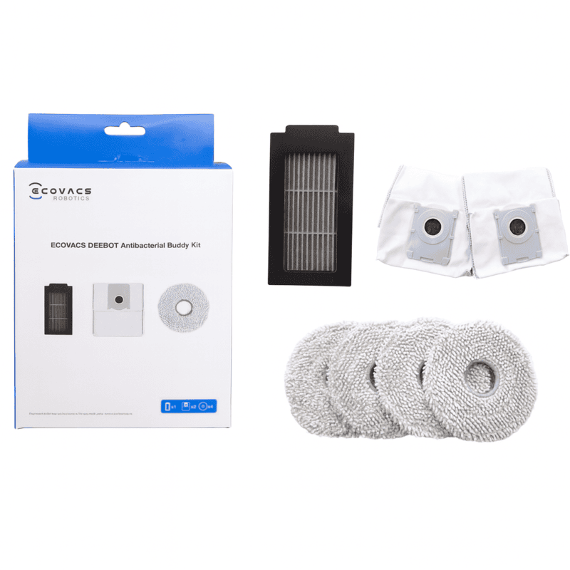 Ecovacs Deebot T30C Buddy Kit - 1 Filters, 2 Antibacterial Dust Bags, 4 Washable Mopping Pads