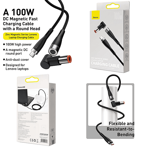 Baseus Zinc Magnetic Lenovo Charge Cable USB-C to DC Round Port (7.9*5.5mm)