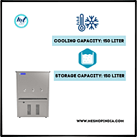 Close-up of a sleek Blue Star CW150150-3t water cooler dispensing cold water. Close-up of a sleek Blue Star CW150150-3t water cooler dispensing cold water.