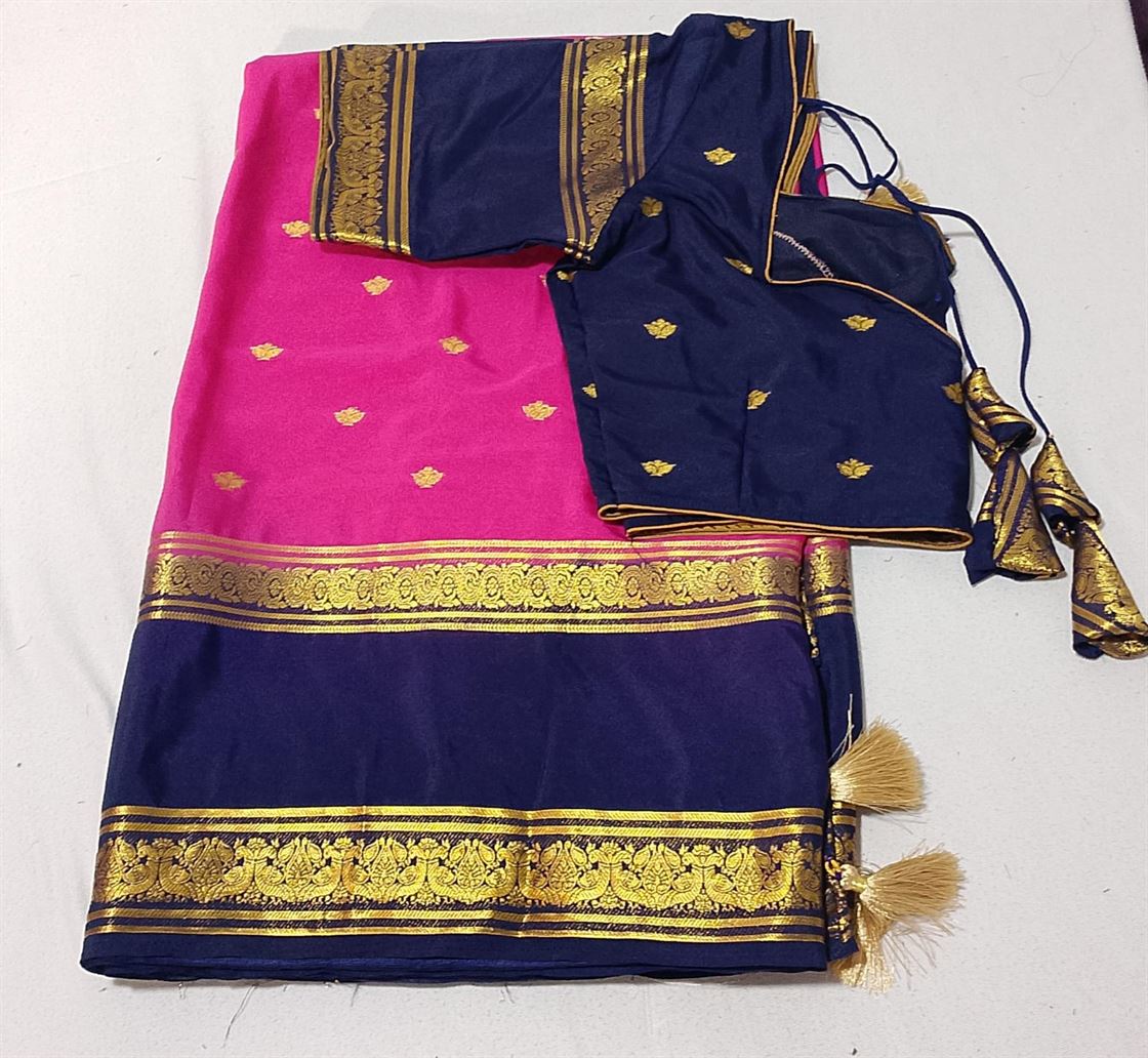 N456: Ready To Ship Beautiful Mysore Crepe Silk Saree With Stitched Blouse