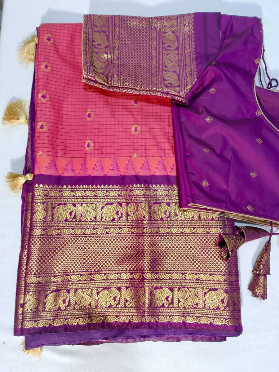 J495: Ready To Ship Beautiful Semi Gadwal Saree With Stitched Blouse