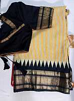 J500: Ready To Ship Beautiful Pure Moonga Crepe Silk Saree In Ganaga Jamuna Border With Stitched Blouse