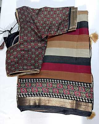 J497: Ready To Ship Beautiful  Maheshwari Silk Saree With Stitched Blouse