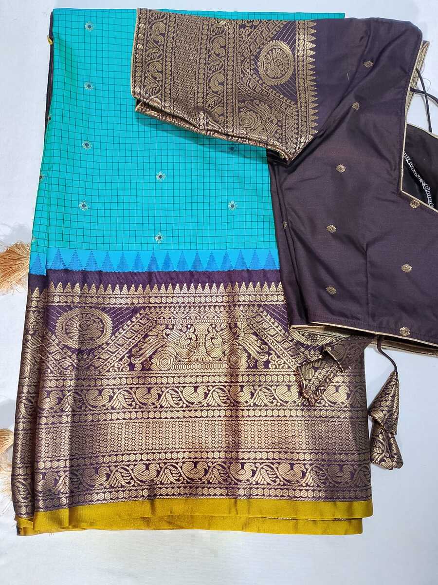 J506: Ready To Ship Beautiful Semi Gadwal Saree With Stitched Blouse