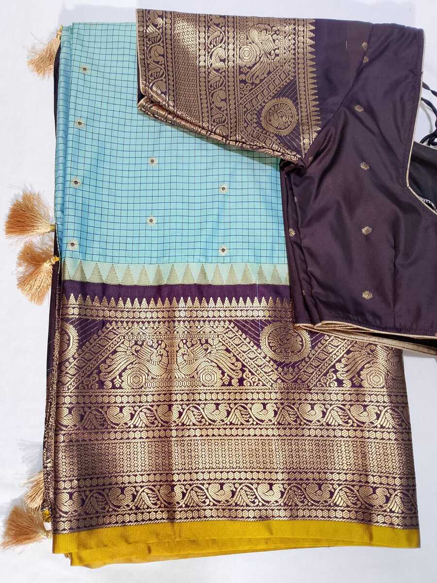 J507: Ready To Ship Beautiful Semi Gadwal Saree With Stitched Blouse