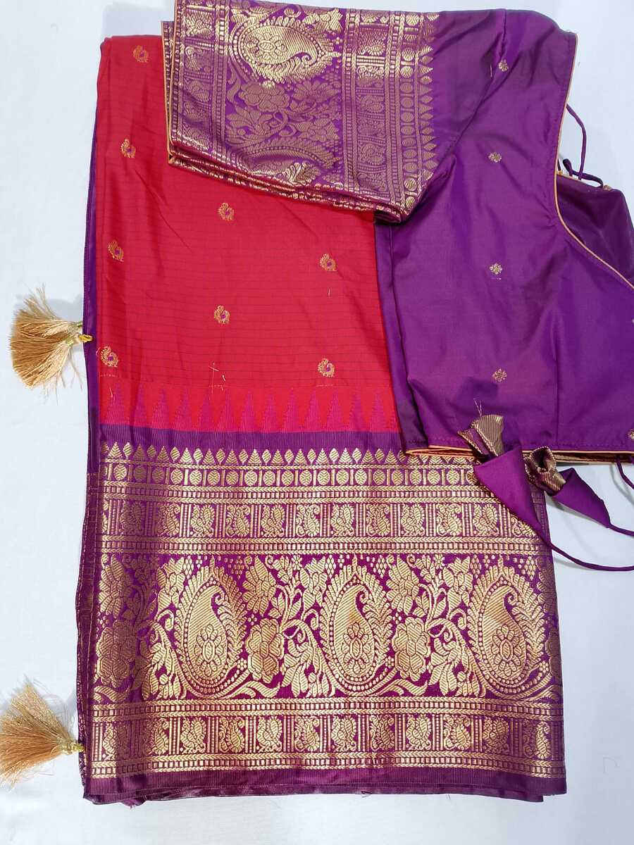 J505: Ready To Ship Beautiful Semi Gadwal Saree With Stitched Blouse
