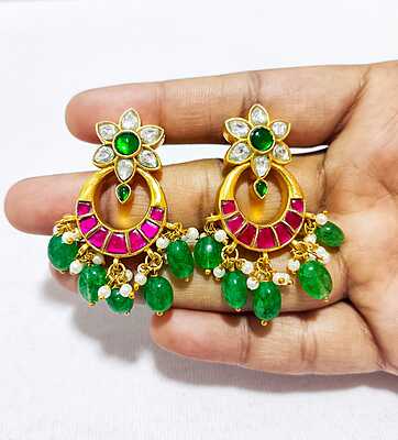 H27 : Ready To Ship Beautiful Jadu Kundan Earring Set