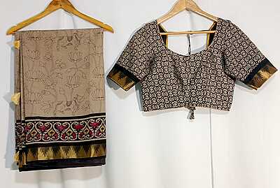 J516: Ready To Ship Beautiful Kalamkari Saree With Stitched Blouse