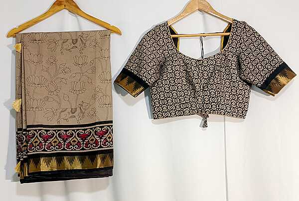 J516: Ready To Ship Beautiful Kalamkari Saree With Stitched Blouse