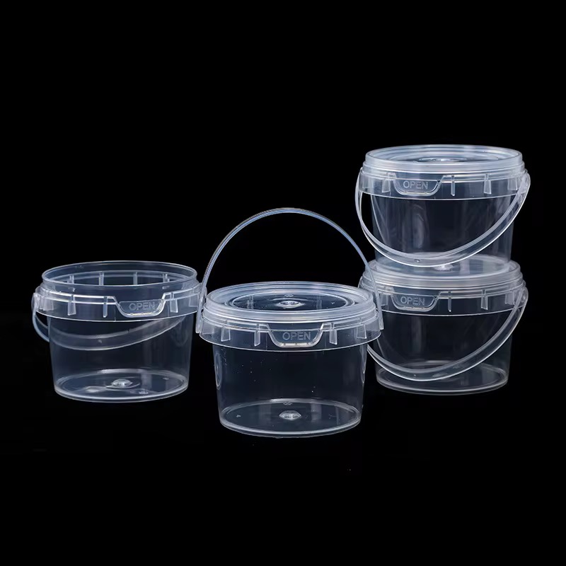 SMALL TRANSPARENT ROUND TAMPER PROOF PAIL WITH HANDLE (500ML/1 LITRE)