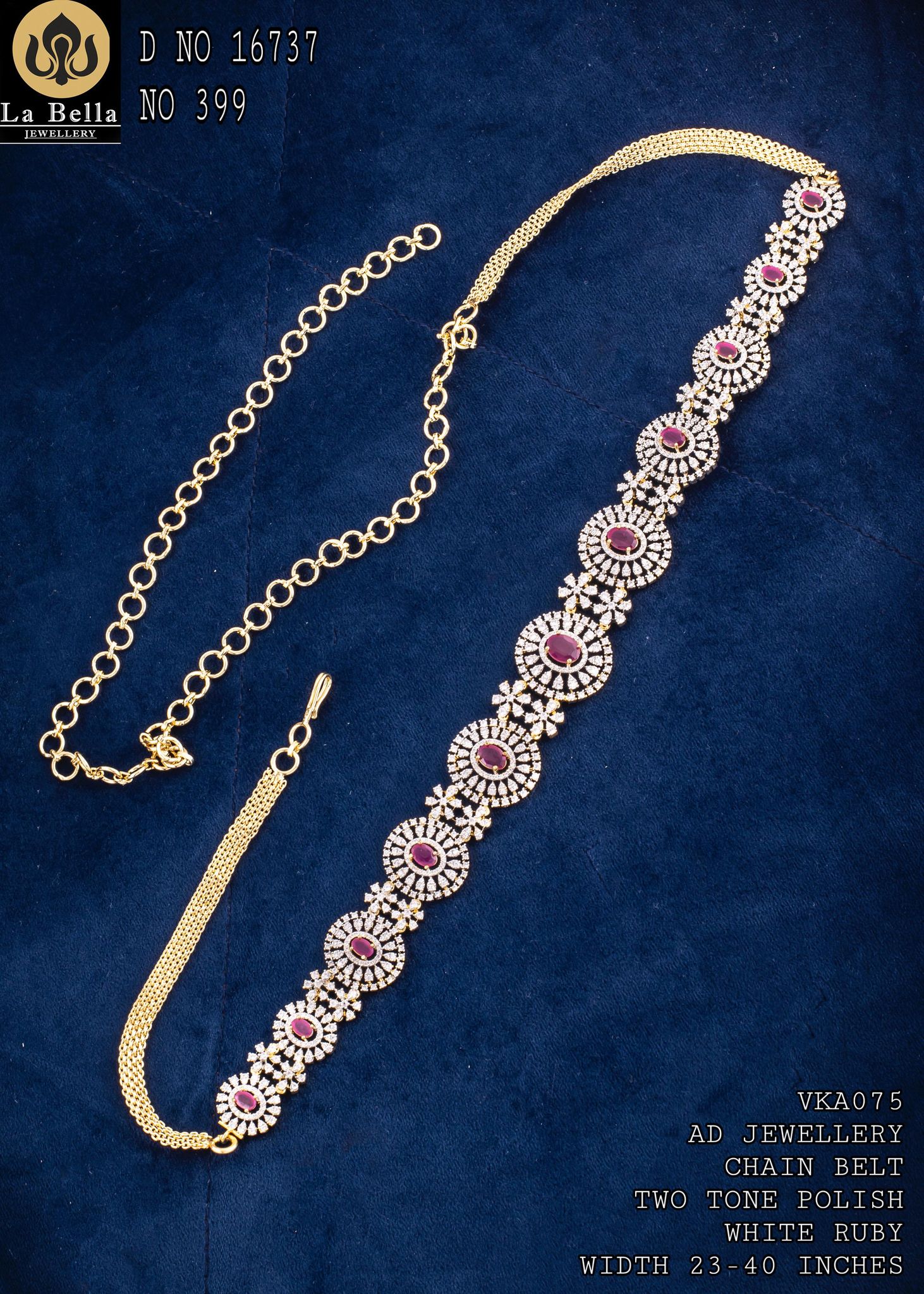 V856: Beautiful Two Tone Polish Rubby AD Stone Waist Belt