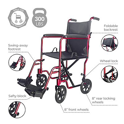 Lightweight alu transport chair 5014RD Lightweight alu transport chair 5014RD