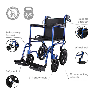 Lightweight Transport Chair – 5015BL With Black Wheels