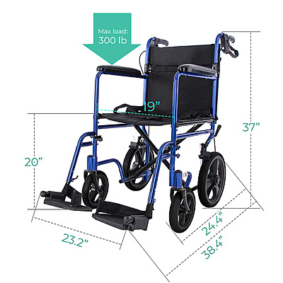 Lightweight Transport Chair – 5015BL With Black Wheels