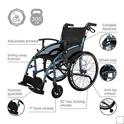 Axera Lightweight Adjustable Wheelchair with Aluminum Frame – 5017BL