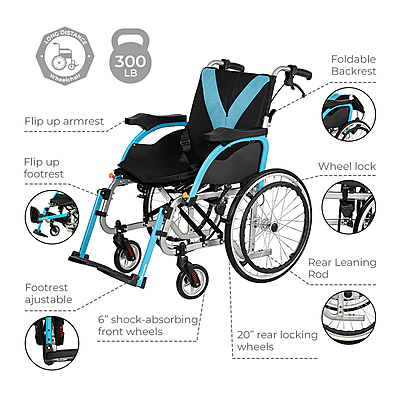 5020BL Lightweight Manual Wheelchair with Flip-Up Arms