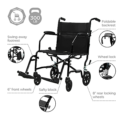 5023BK Lightweight Transport Chair with 20" Seat