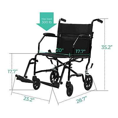 5023BK Lightweight Transport Chair with 20" Seat
