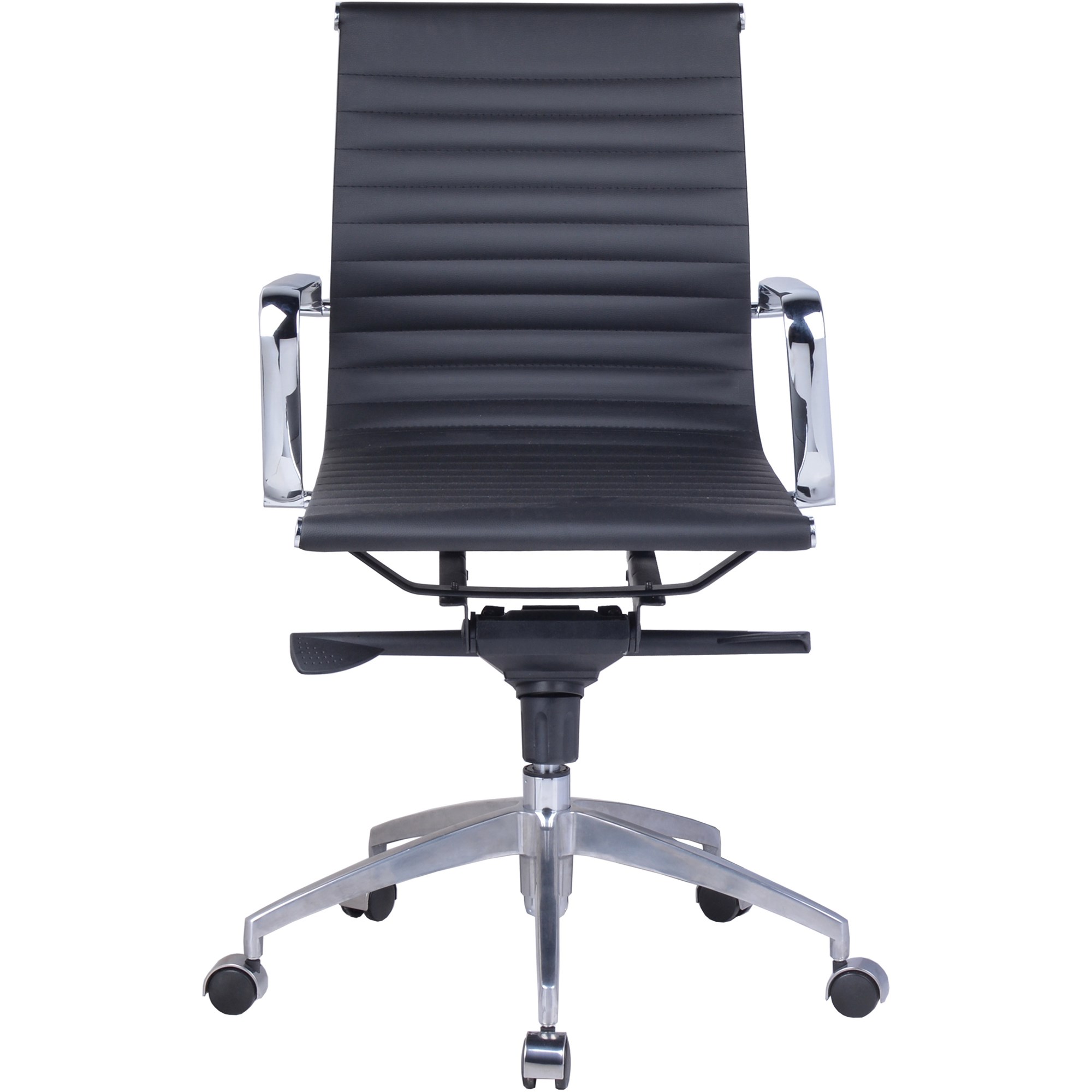 Rapidline PU605M Boardroom Chair Chrome Base And Arms Medium Back Black Ribbed PU